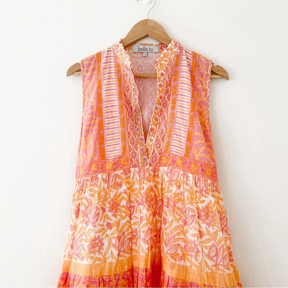 Bella Tu Sleeveless Pink and Orange Mini Dress - Picture 4 of 9